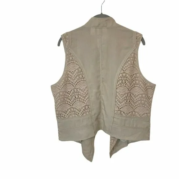 Chico's Vest Romantic Cottage Crochet Lace Open Front Sz 10 12 Tan Cream NWT - Picture 4 of 16